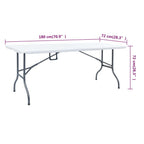 Mesa de jardín plegable con 2 bancos acero y HDPE blanco 180 cm