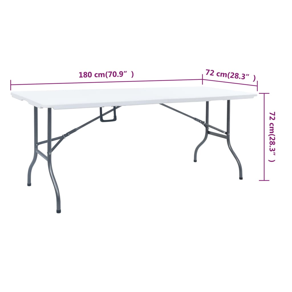 Mesa de jardín plegable con 2 bancos acero y HDPE blanco 180 cm
