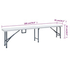 Mesa de jardín plegable con 2 bancos acero y HDPE blanco 180 cm