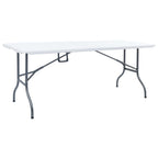 Mesa de jardín plegable con 2 bancos acero y HDPE blanco 180 cm