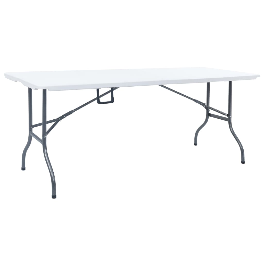 Mesa de jardín plegable con 2 bancos acero y HDPE blanco 180 cm