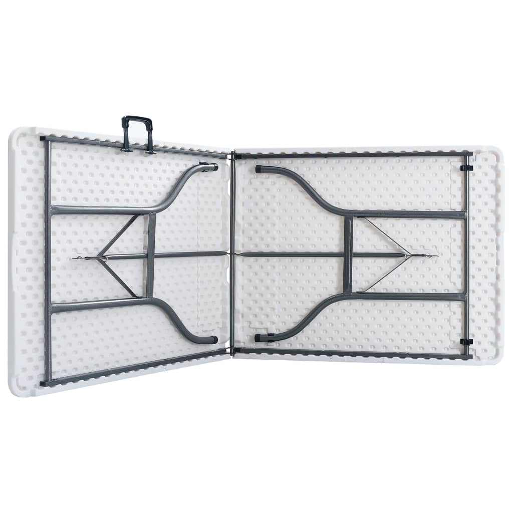 Mesa de jardín plegable con 2 bancos acero y HDPE blanco 180 cm