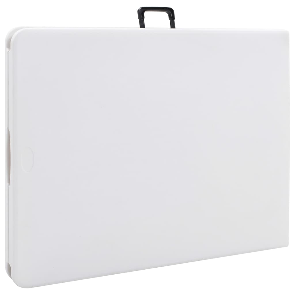 Mesa de jardín plegable con 2 bancos acero y HDPE blanco 180 cm