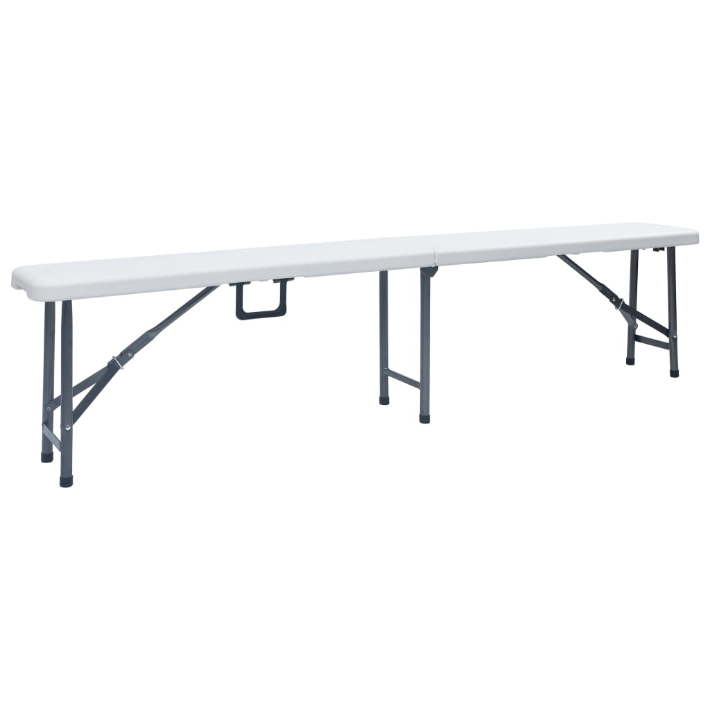 Mesa de jardín plegable con 2 bancos acero y HDPE blanco 180 cm