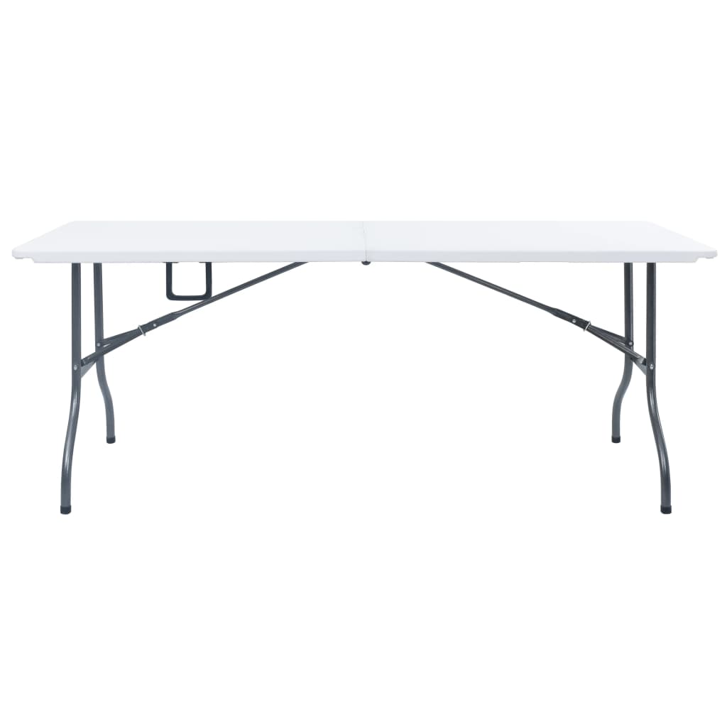Mesa de jardín plegable con 2 bancos acero y HDPE blanco 180 cm