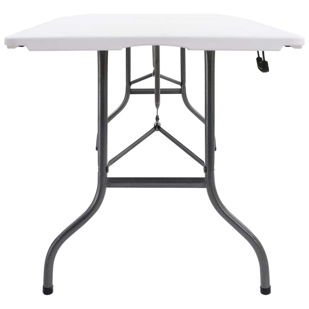 Mesa de jardín plegable con 2 bancos acero y HDPE blanco 180 cm