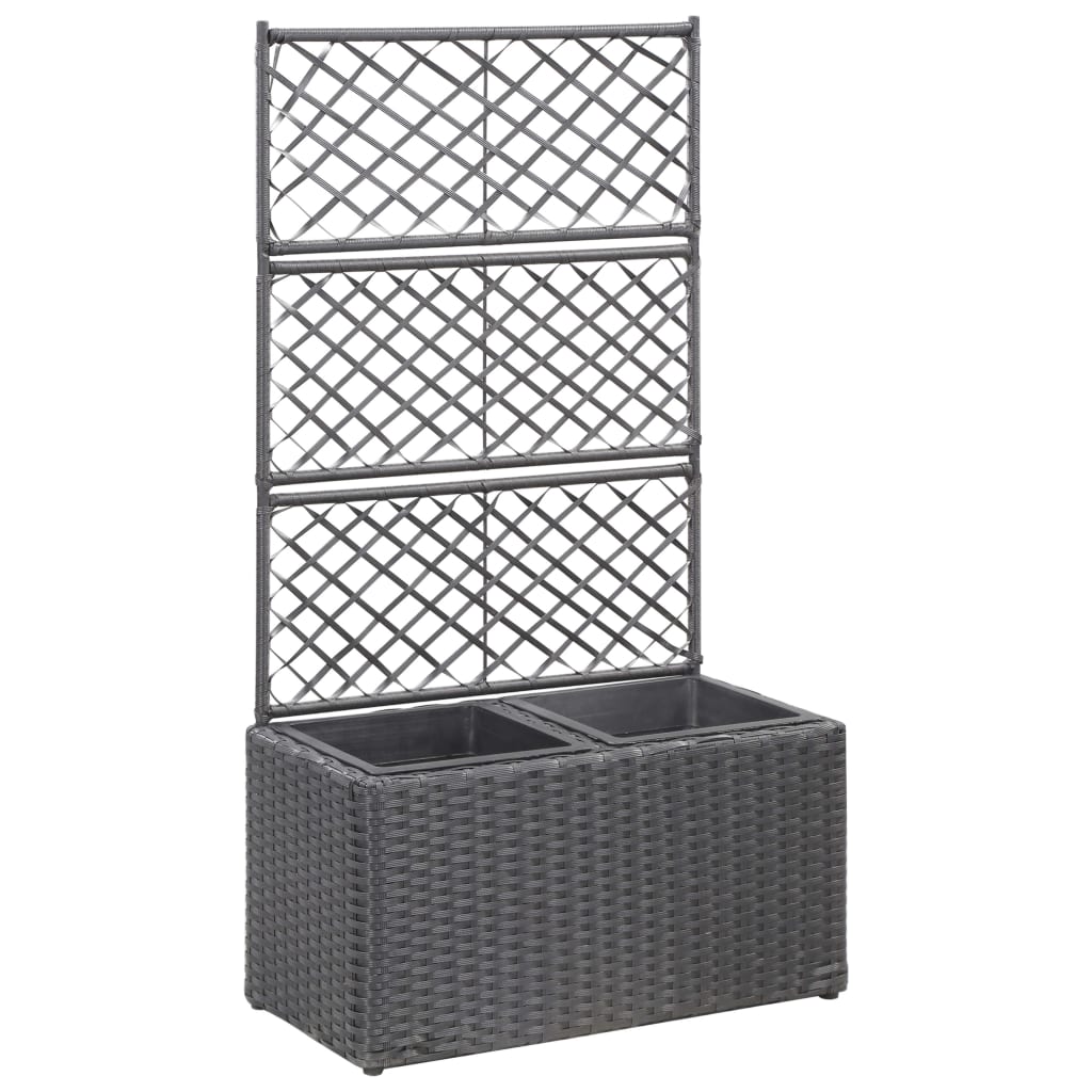 Enrejado y arriate 2 macetas ratán sintético gris 58x30x107 cm