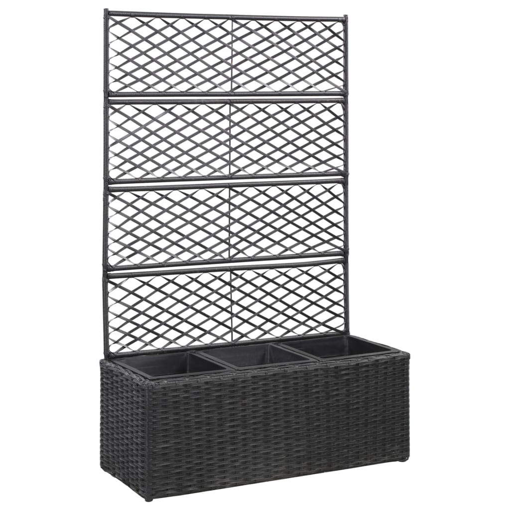 Enrejado y arriate 3 macetas ratán sintético gris 83x30x130 cm