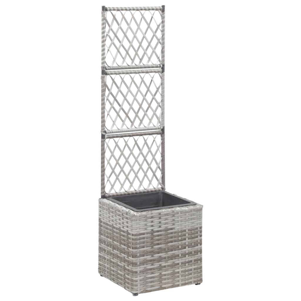 Enrejado y arriate 1 maceta ratán sintético gris 30x30x107 cm