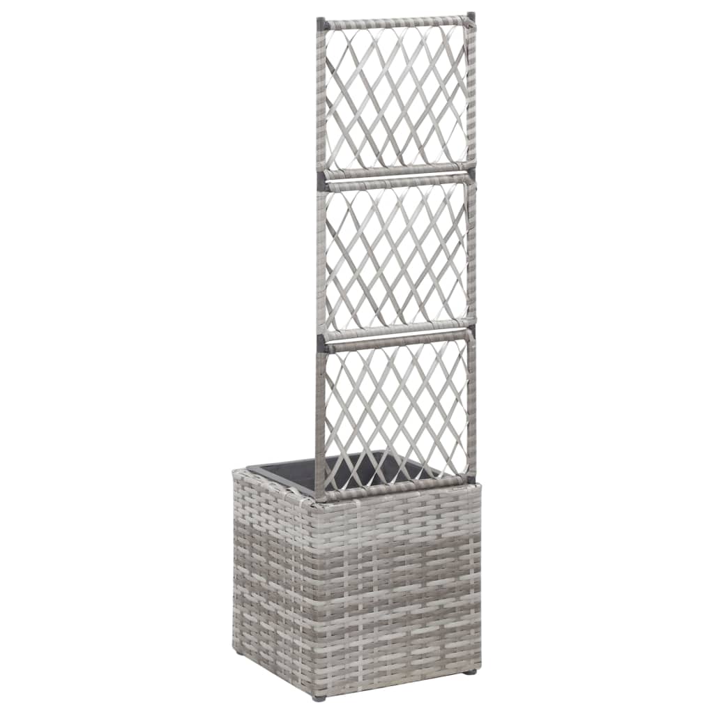 Enrejado y arriate 1 maceta ratán sintético gris 30x30x107 cm