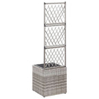 Enrejado y arriate 1 maceta ratán sintético gris 30x30x107 cm