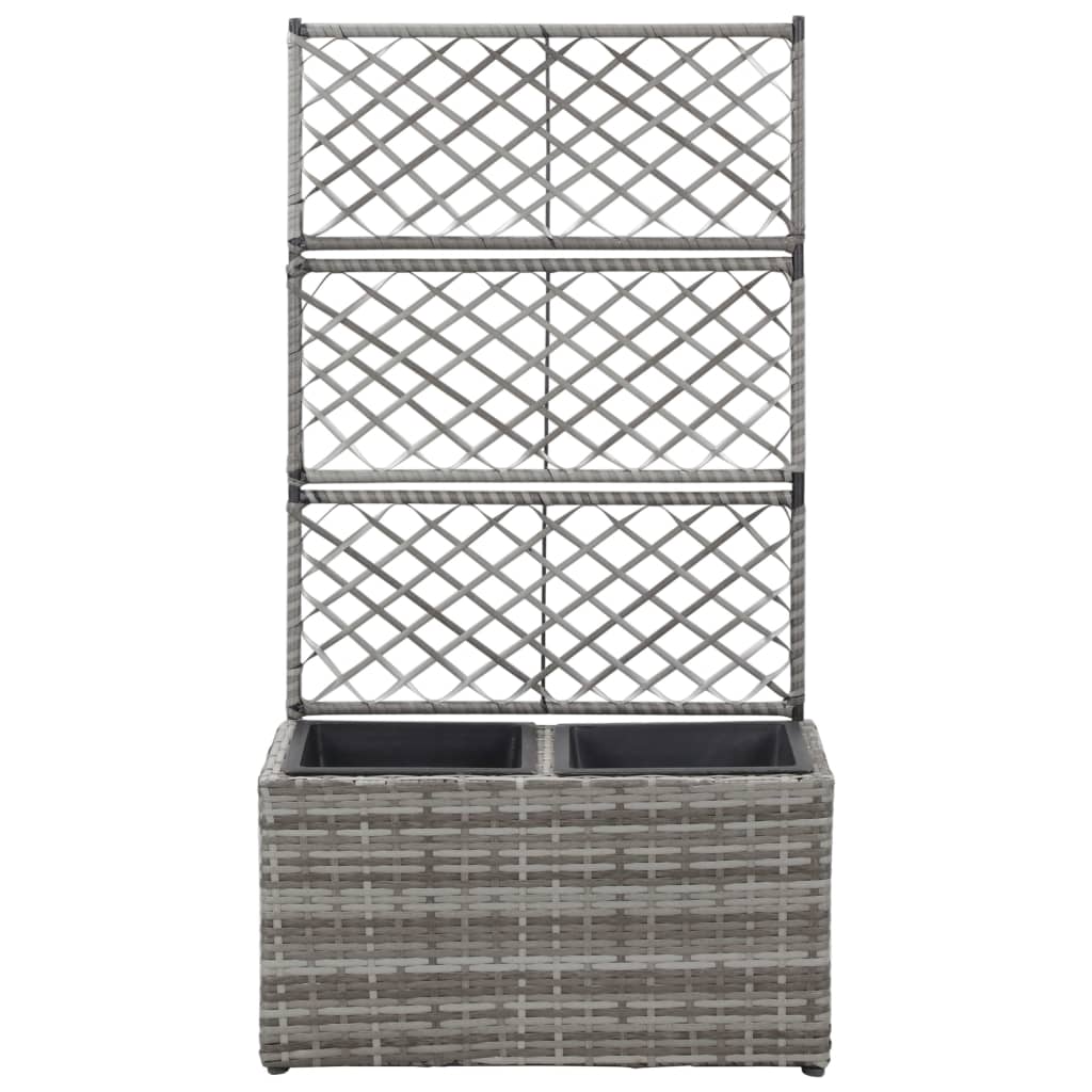 Enrejado y arriate 2 macetas ratán sintético gris 58x30x107 cm