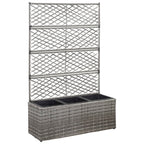 Enrejado y arriate 3 macetas ratán sintético gris 83x30x130 cm