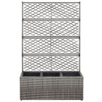 Enrejado y arriate 3 macetas ratán sintético gris 83x30x130 cm