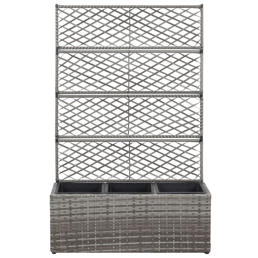 Enrejado y arriate 3 macetas ratán sintético gris 83x30x130 cm