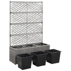 Enrejado y arriate 3 macetas ratán sintético gris 83x30x130 cm