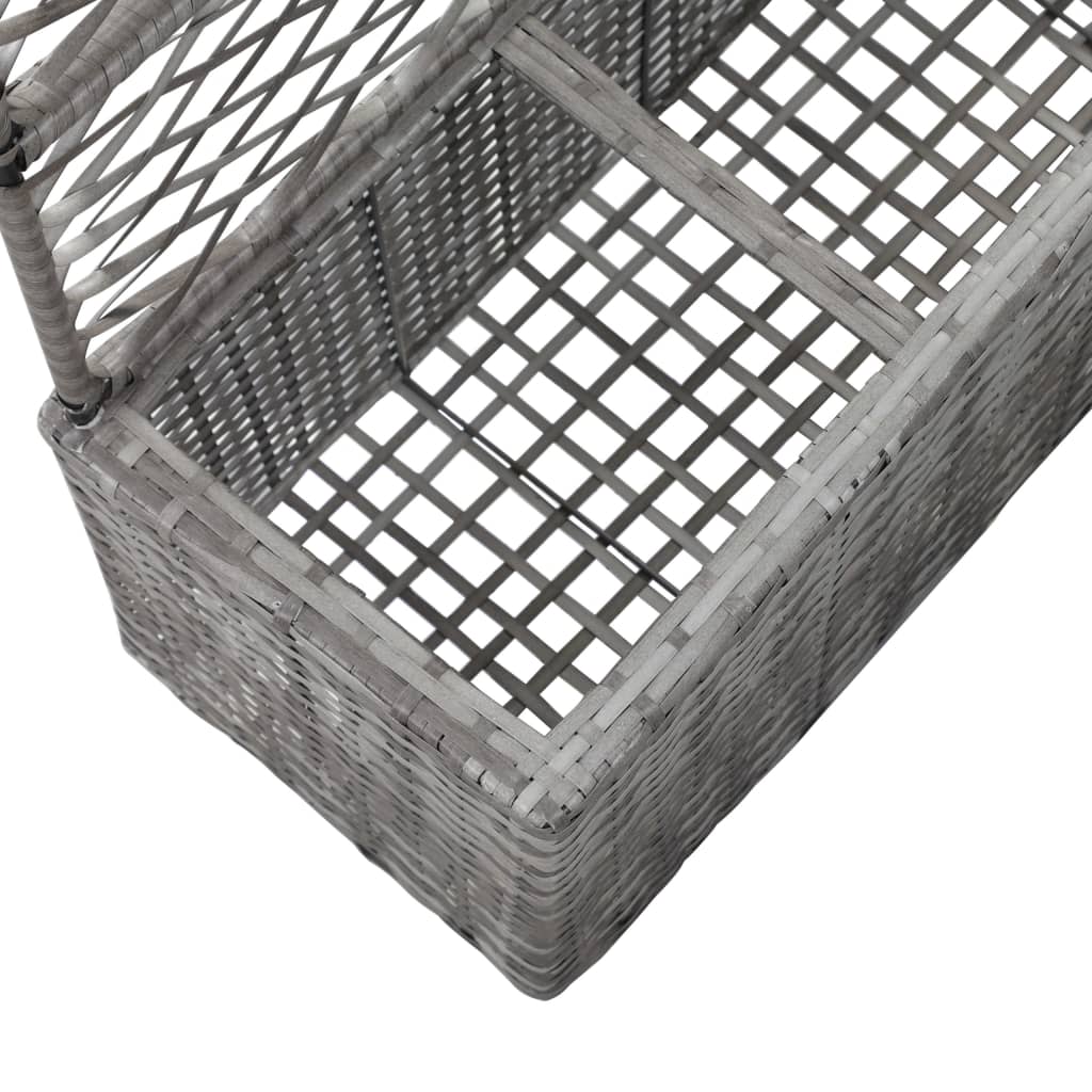 Enrejado y arriate 3 macetas ratán sintético gris 83x30x130 cm