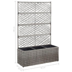 Enrejado y arriate 3 macetas ratán sintético gris 83x30x130 cm