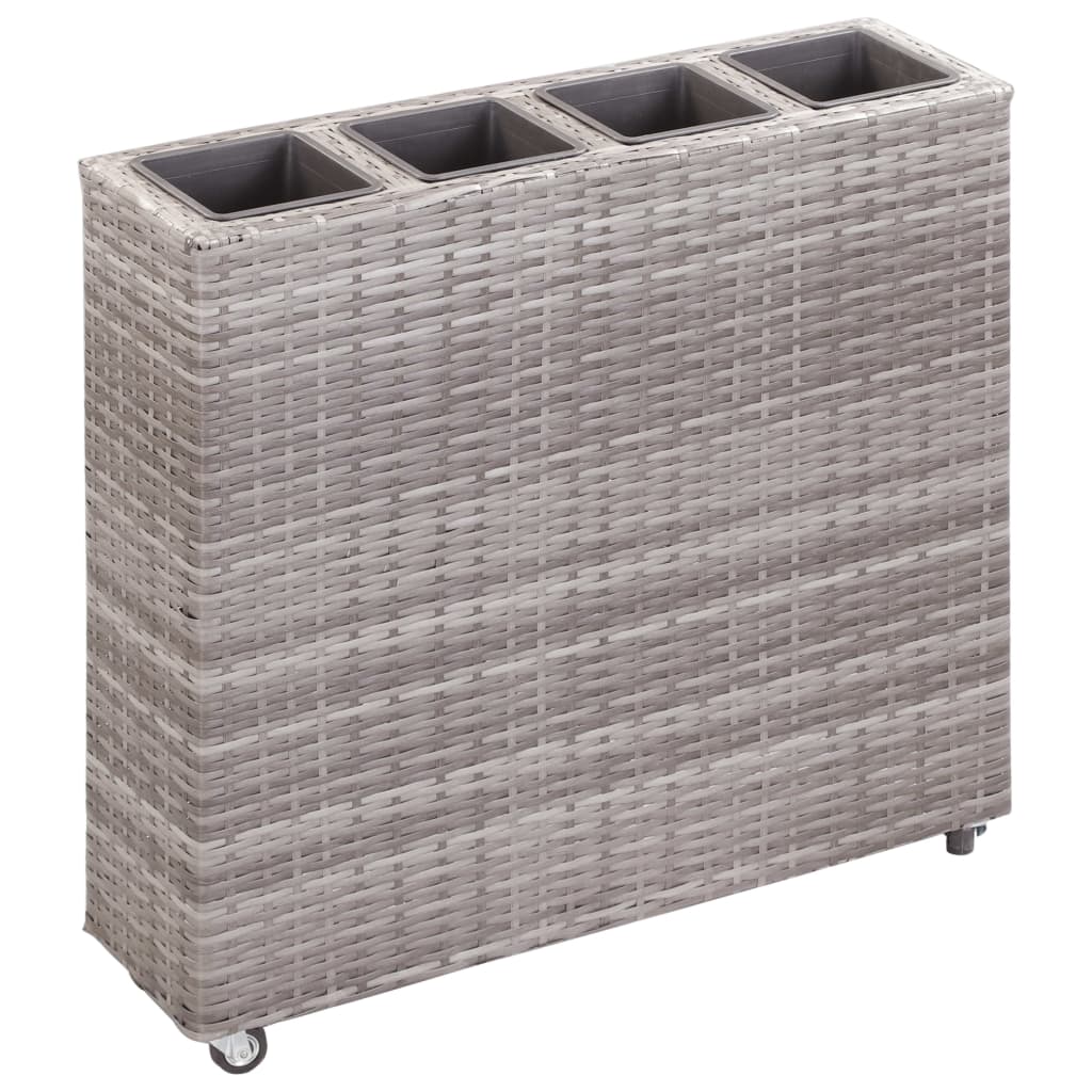 Arriate con 4 macetas de ratán sintético gris 80x22x79 cm