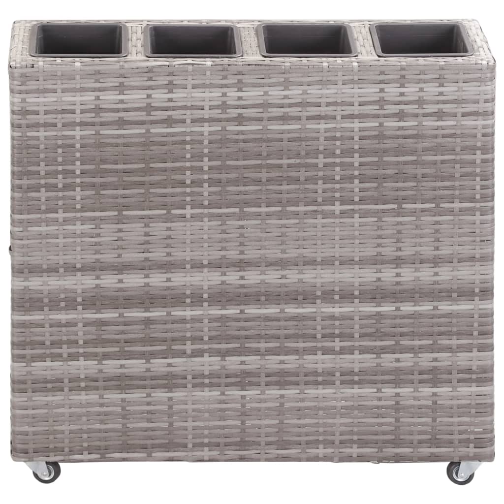 Arriate con 4 macetas de ratán sintético gris 80x22x79 cm