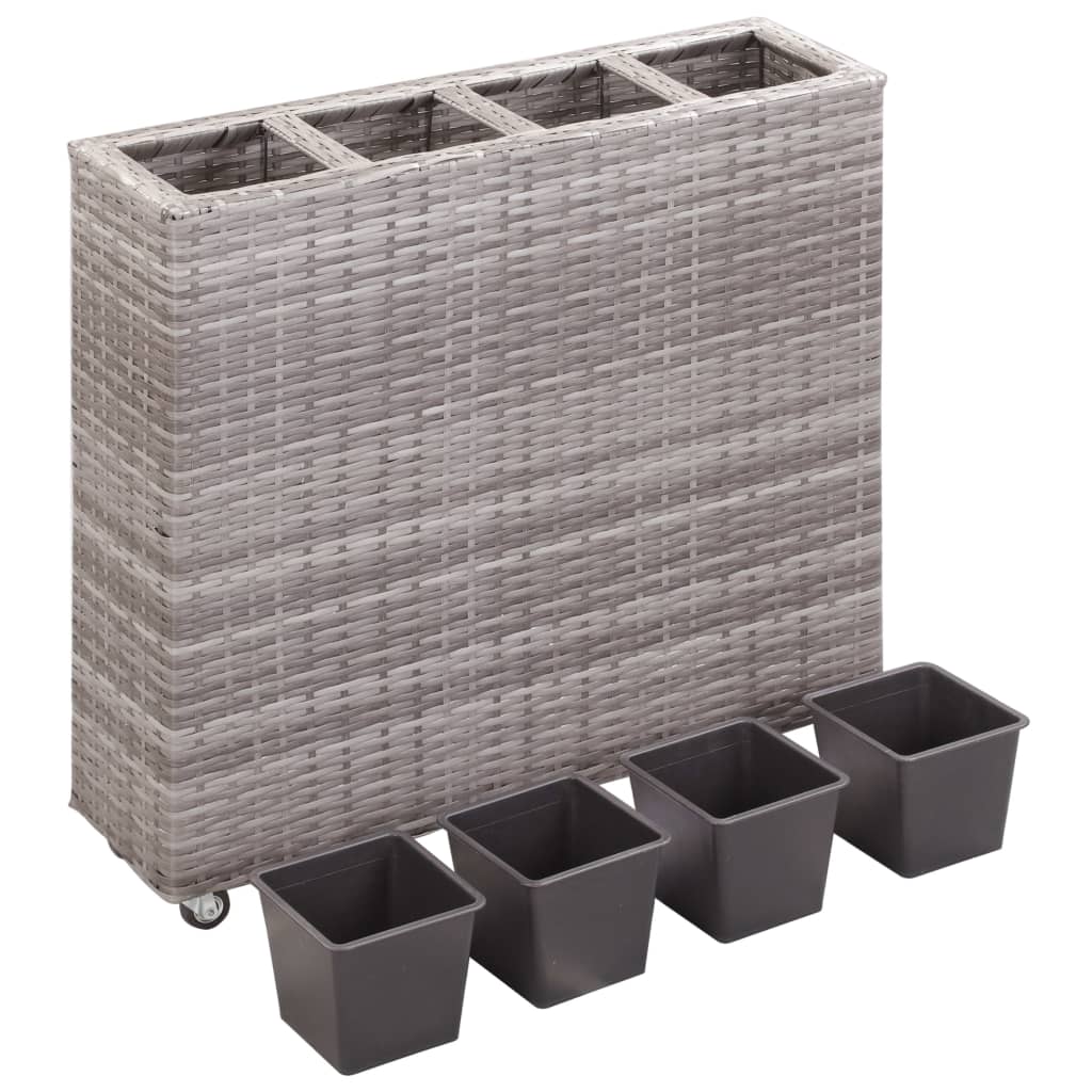 Arriate con 4 macetas de ratán sintético gris 80x22x79 cm