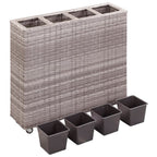 Arriate con 4 macetas de ratán sintético gris 80x22x79 cm