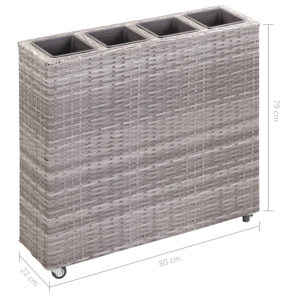 Arriate con 4 macetas de ratán sintético gris 80x22x79 cm