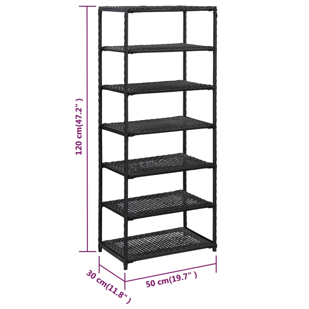 Estantería para zapatos de ratán sintético negro 50x30x120 cm