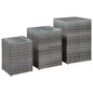 3-piece side table synthetic rattan brown glass top