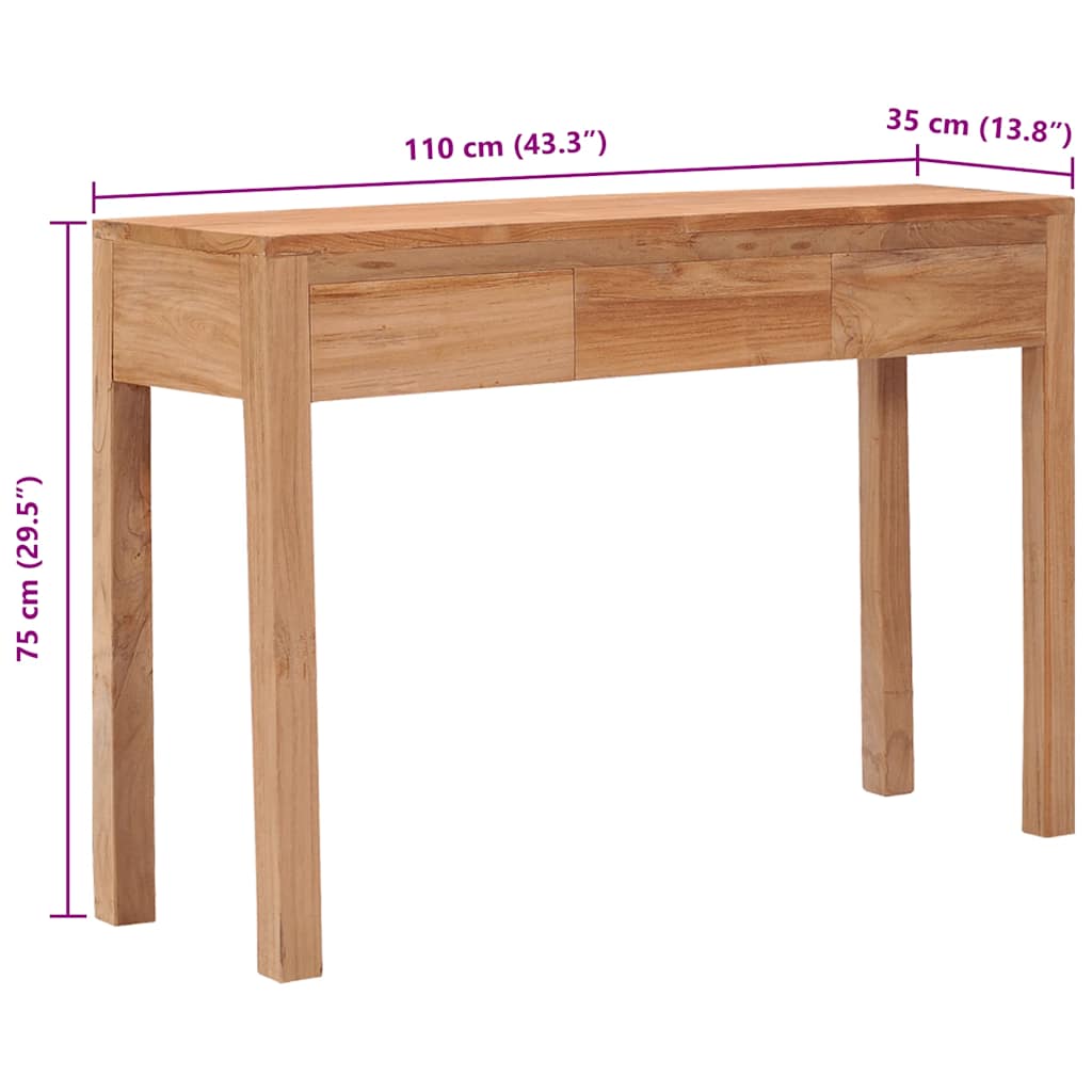 Mesa consola de madera maciza de teca 110x35x75 cm