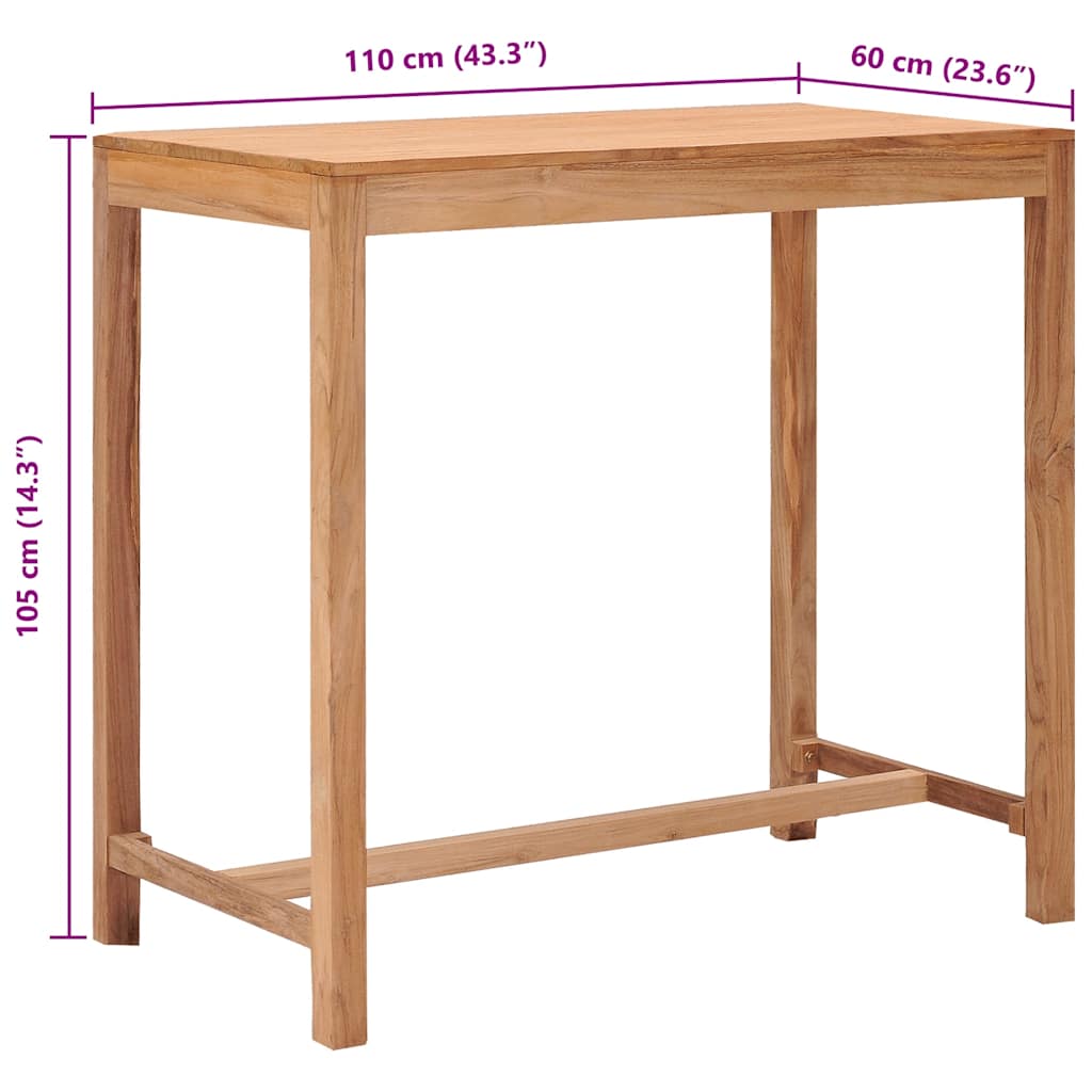 Mesa alta de jardín madera maciza de teca 110x60x105 cm