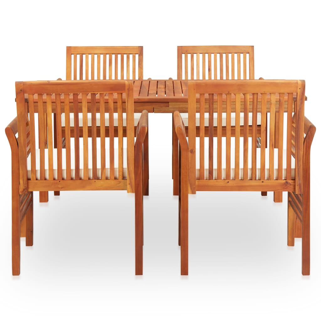 5-piece garden dining set with acacia solid wood cushions