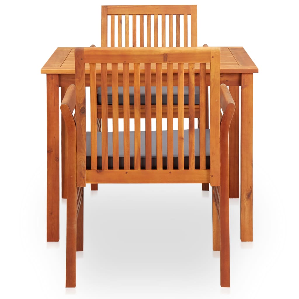 Set comedor de jardín 3 pzas y cojines madera maciza de acacia