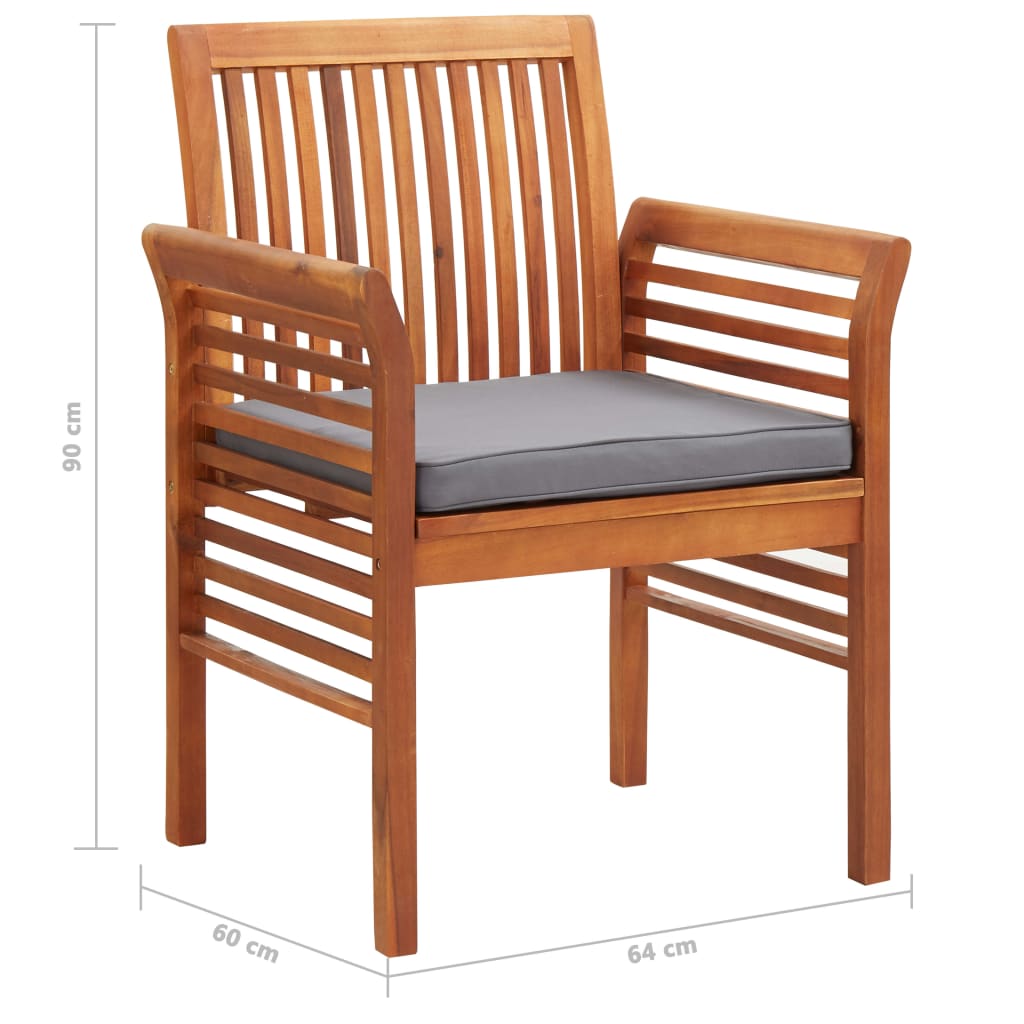 Set comedor de jardín 3 pzas y cojines madera maciza de acacia