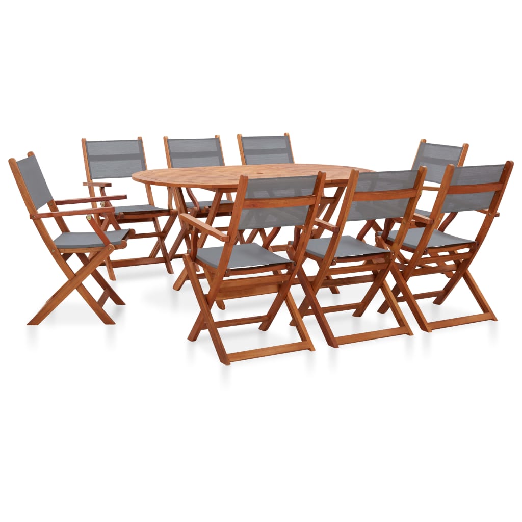 9-piece eucalyptus wood and textilene garden dining set