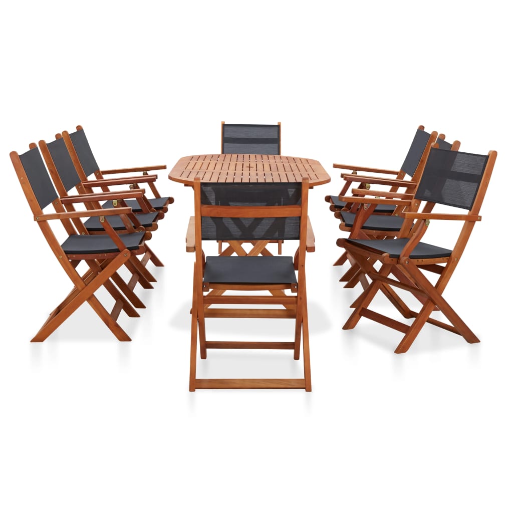 Juego de comedor de jardín 9 pzas madera eucalipto y textilene