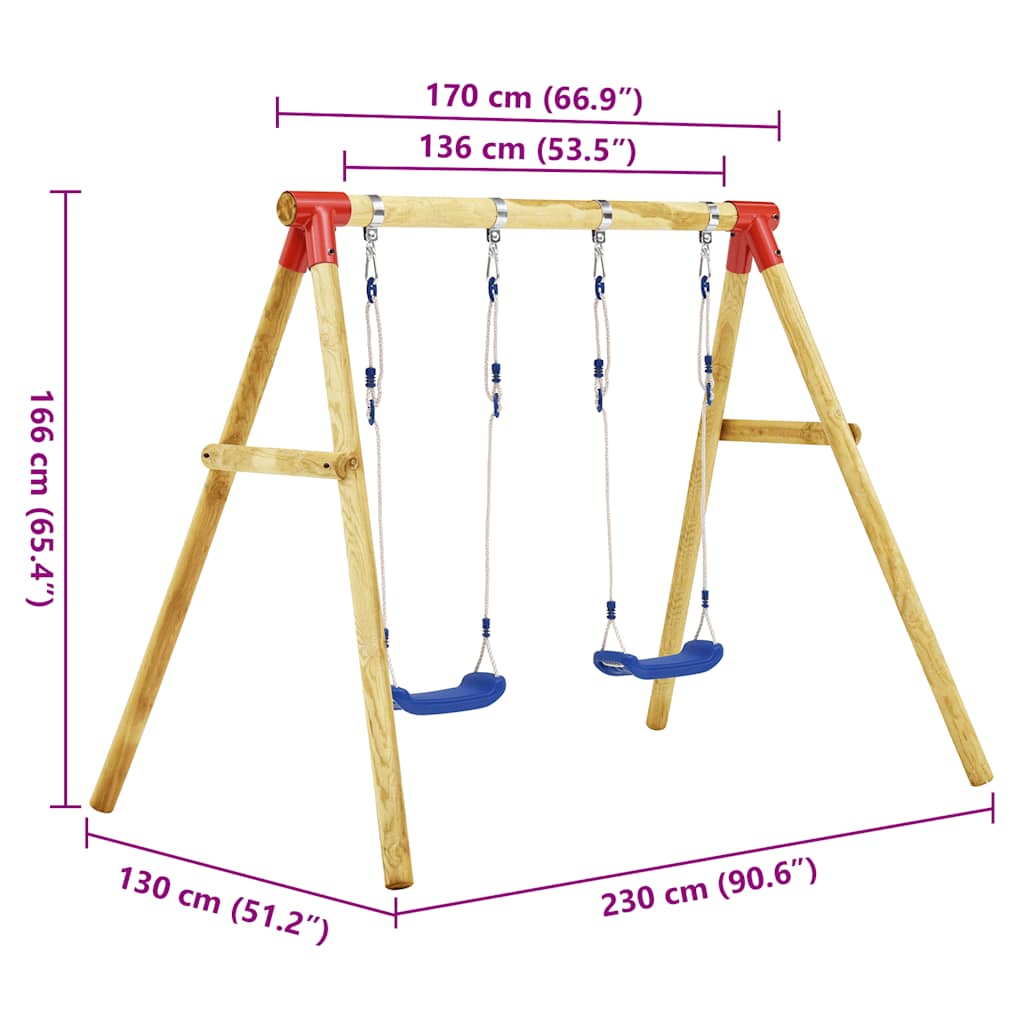 Columpio de madera de pino 230x130x166 cm