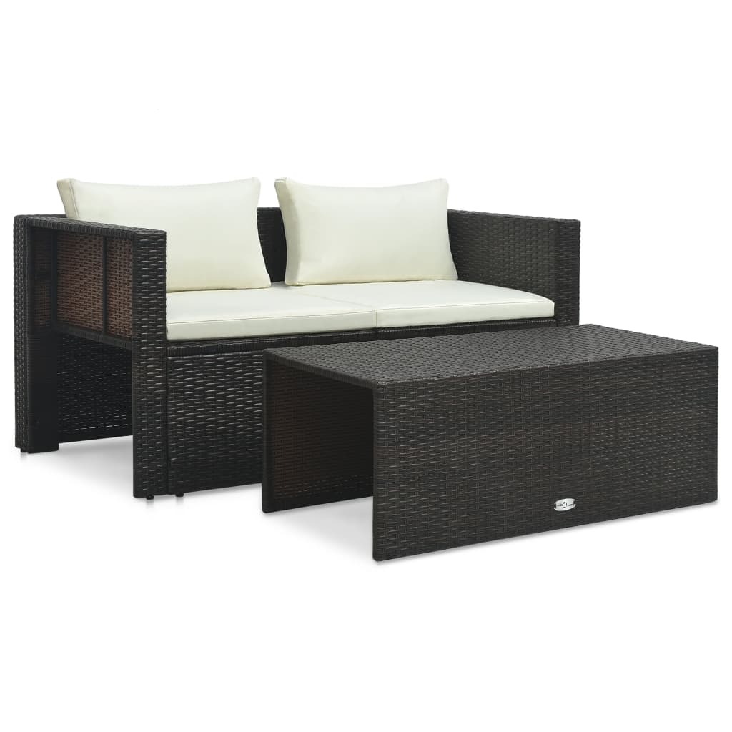 Set muebles de jardín 6 piezas y cojines ratán sintético marrón