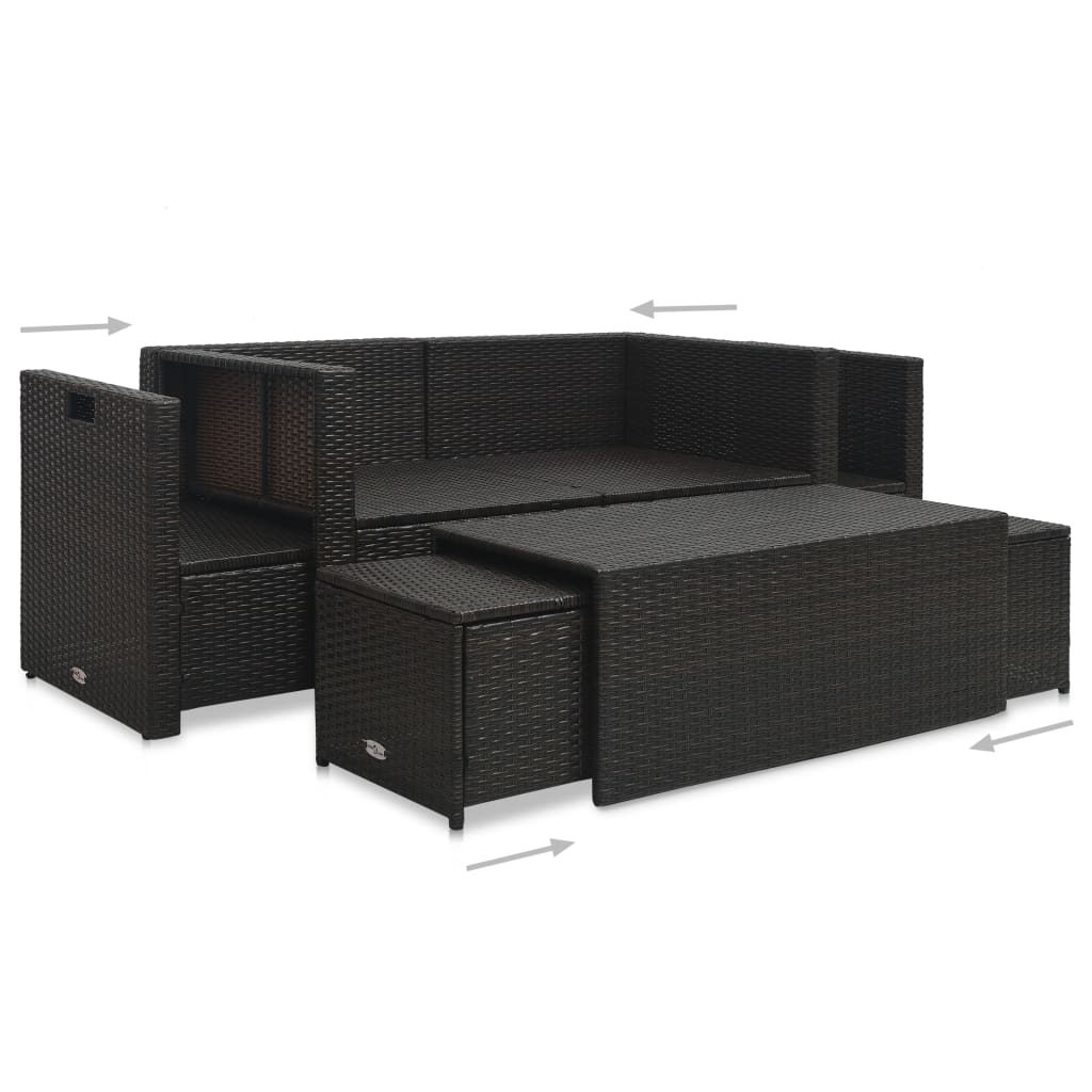 Set muebles de jardín 6 piezas y cojines ratán sintético marrón