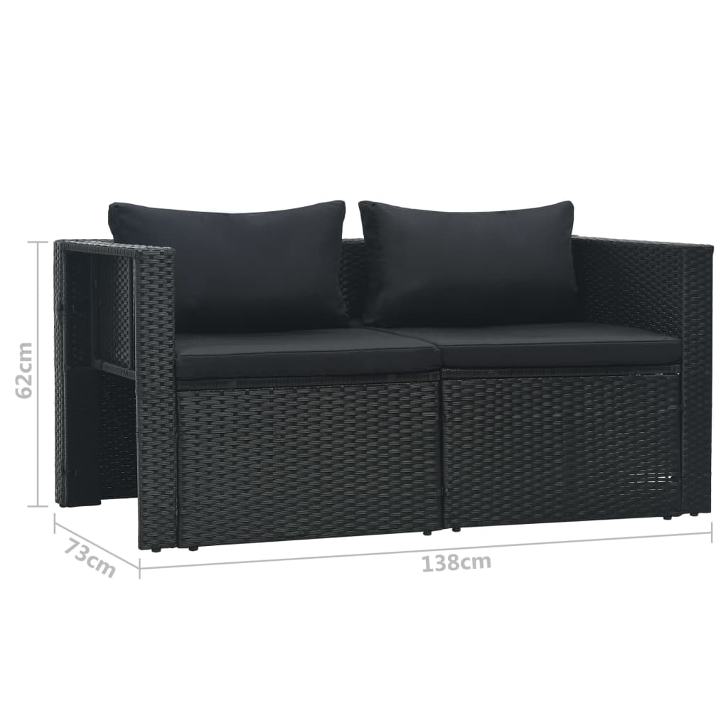 Set muebles de jardín 6 piezas y cojines ratán sintético negro