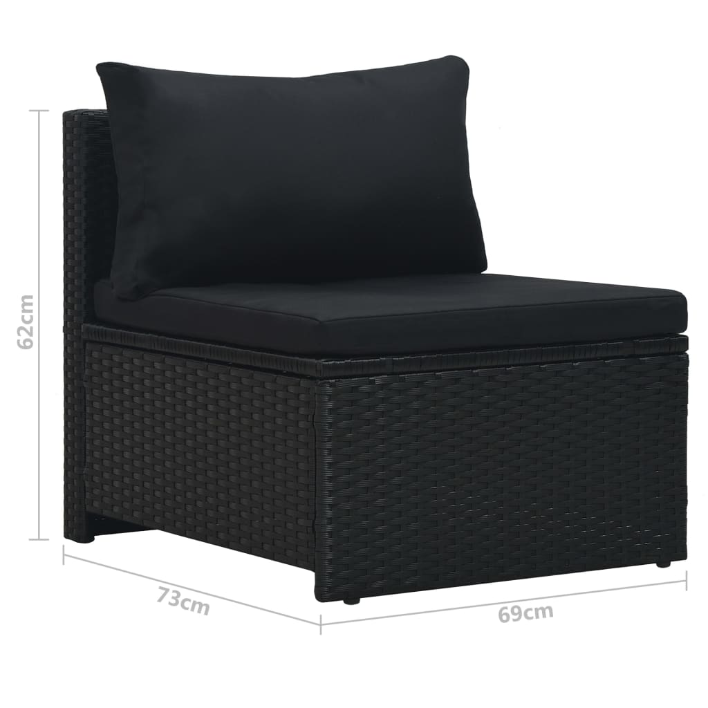 Set muebles de jardín 6 piezas y cojines ratán sintético negro