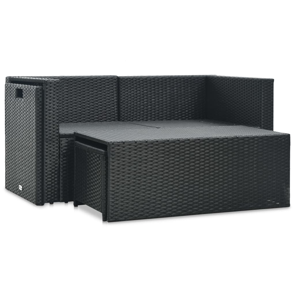 Set muebles de jardín 6 piezas y cojines ratán sintético negro