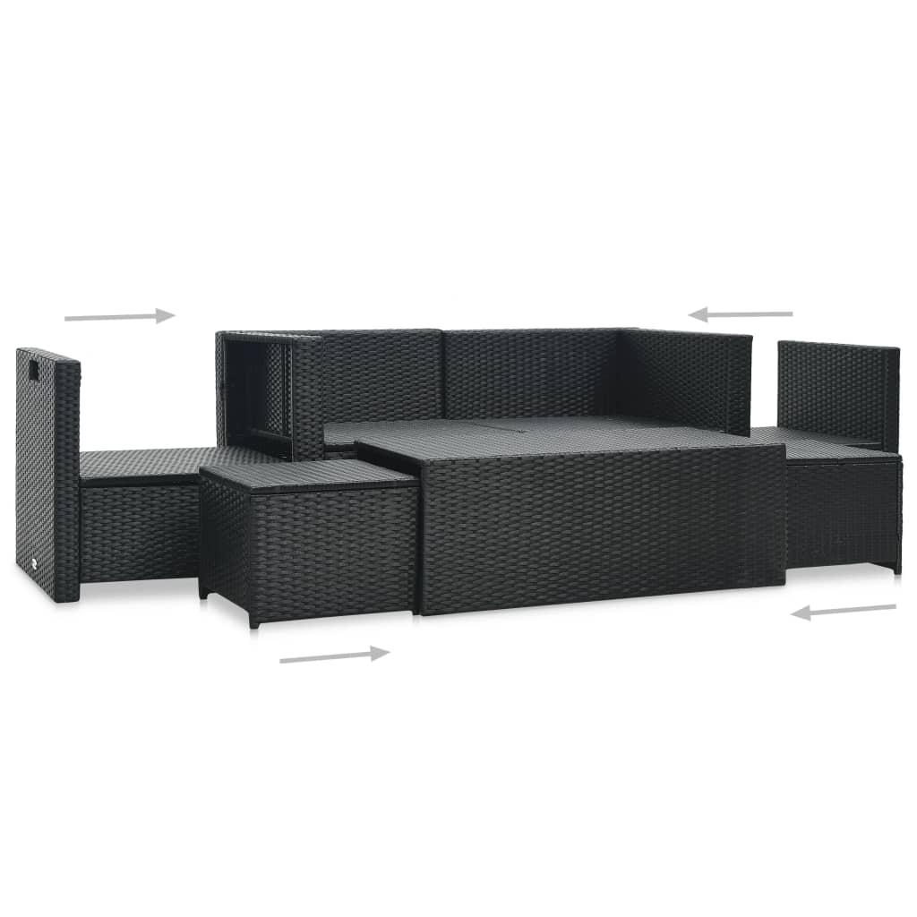 Set muebles de jardín 6 piezas y cojines ratán sintético negro