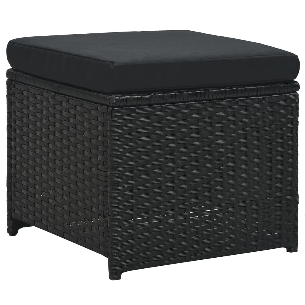 Set muebles de jardín 6 piezas y cojines ratán sintético negro