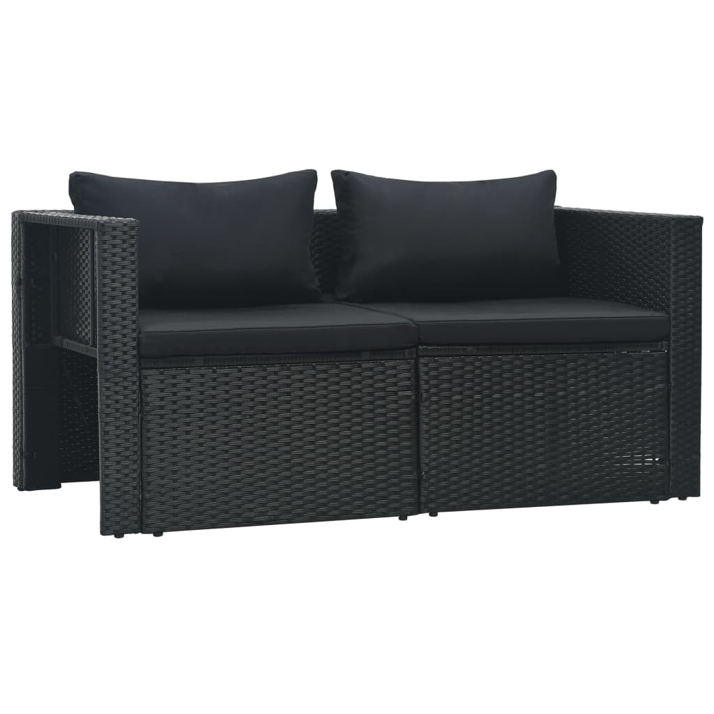 Set muebles de jardín 6 piezas y cojines ratán sintético negro