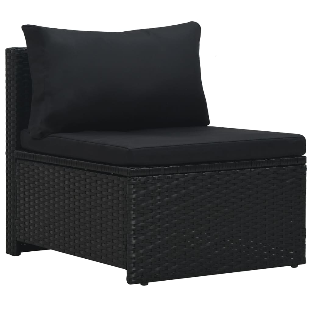 Set muebles de jardín 6 piezas y cojines ratán sintético negro