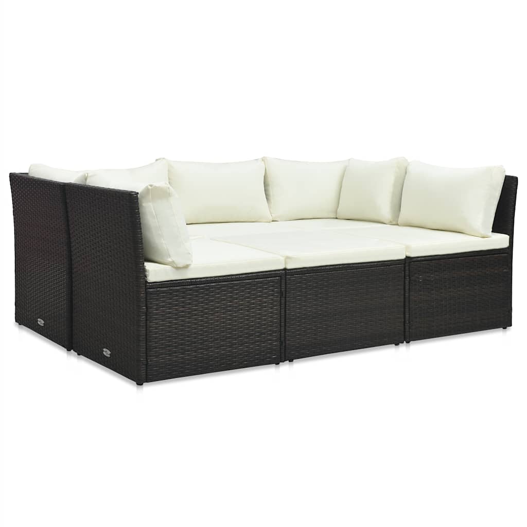 Set muebles de jardín y cojines 4 piezas ratán sintético marrón