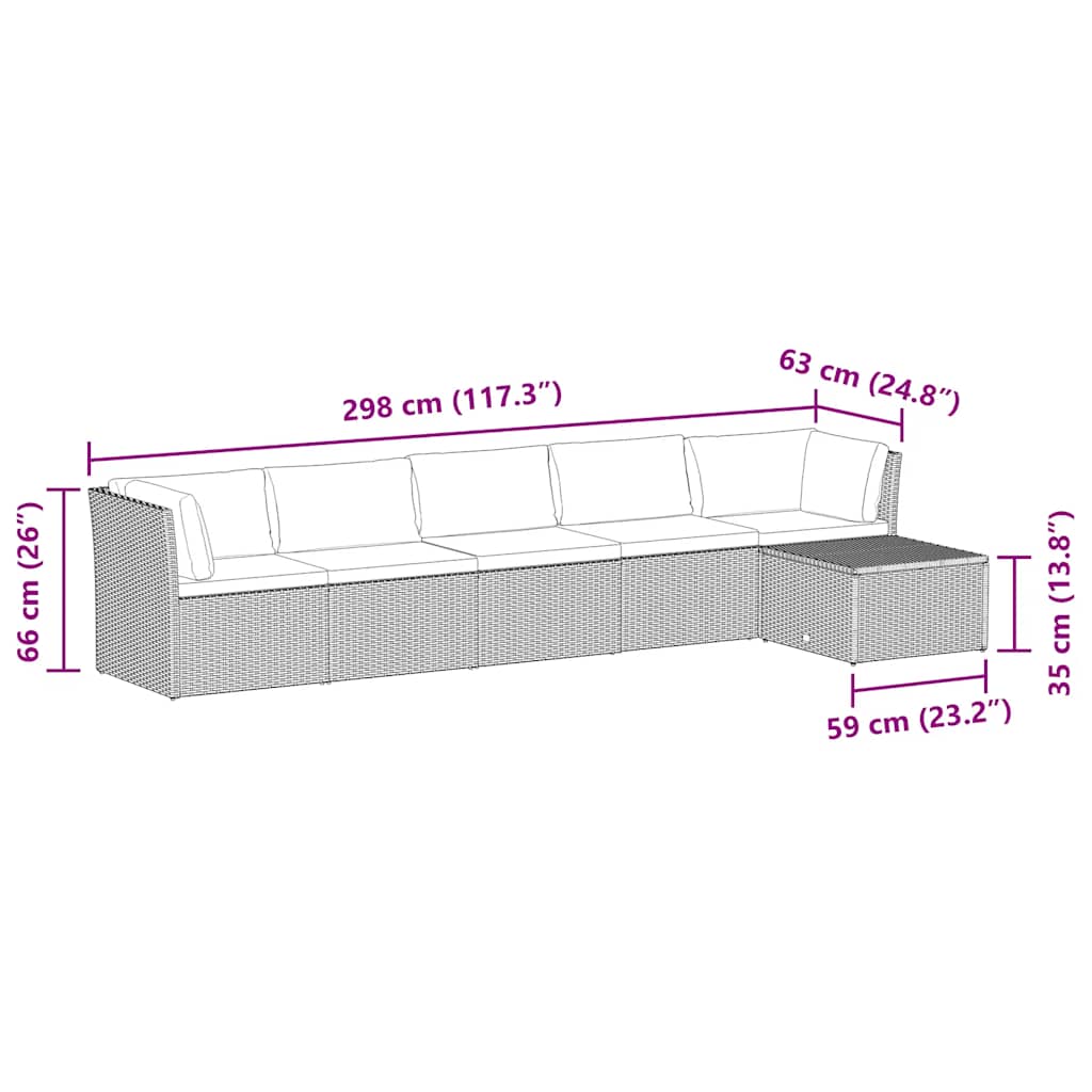 Set muebles de jardín y cojines 4 piezas ratán sintético marrón