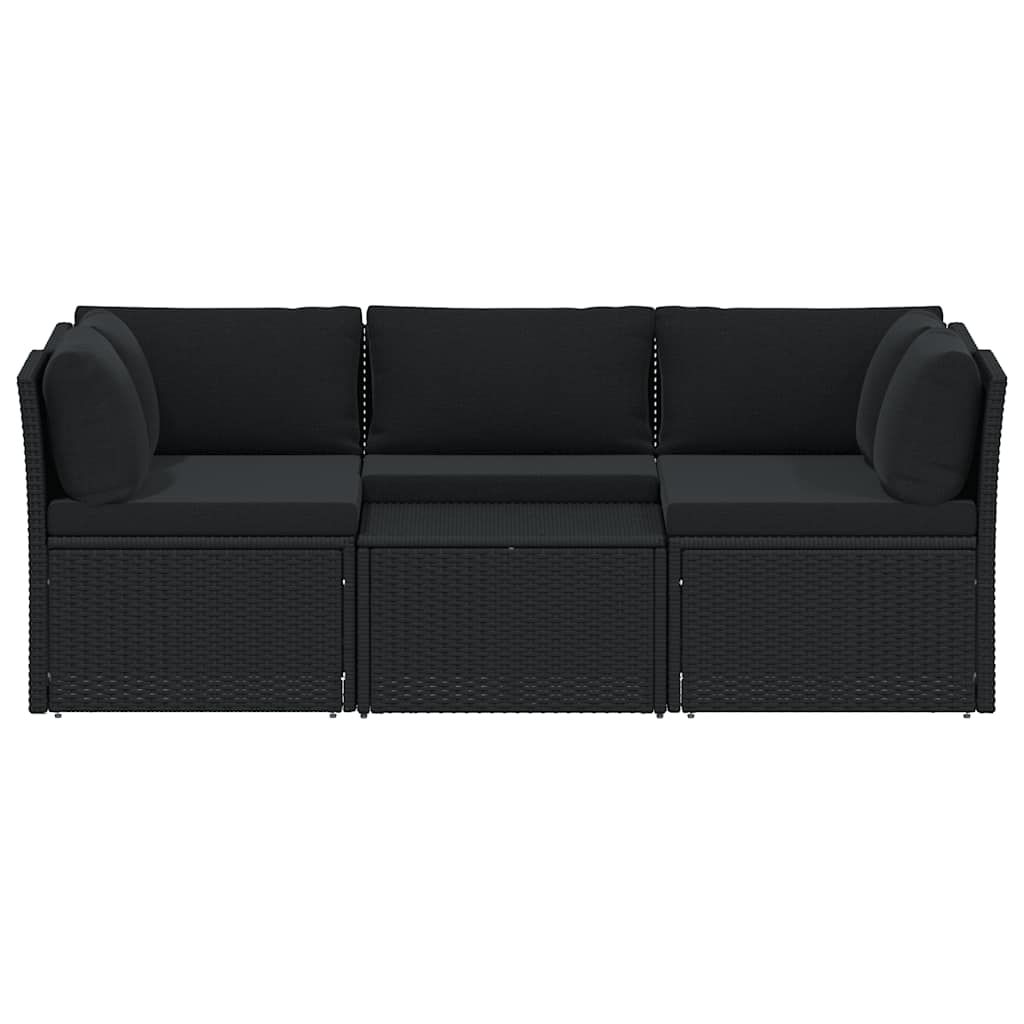 Set de muebles de jardín 4 pzas y cojines ratán sintético negro
