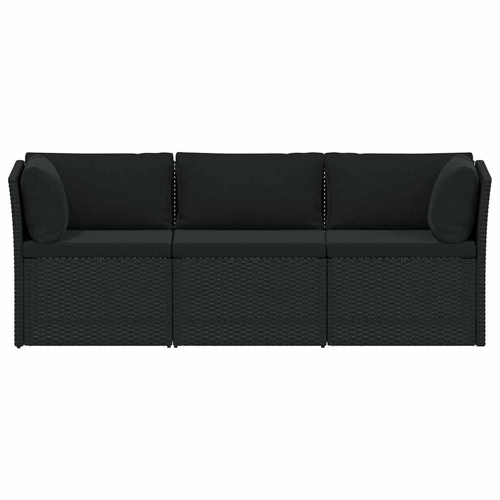 Set de muebles de jardín 4 pzas y cojines ratán sintético negro